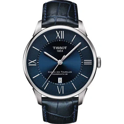 Pre-owned Tissot Blue Mens Analogue Watch Chemin Des Tourelles Powermatic 80