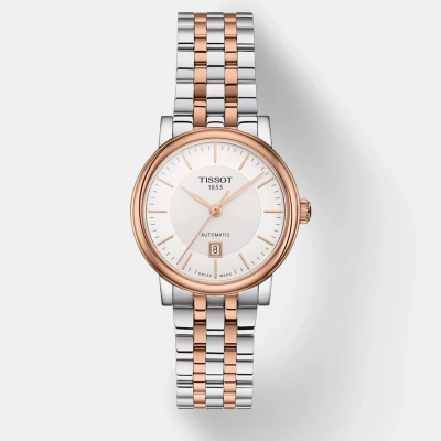 Pre-owned Tissot Carson Premium Automatic Lady T122.207.22.031.01 Rosegold Stainlesssteel Watch In Silver