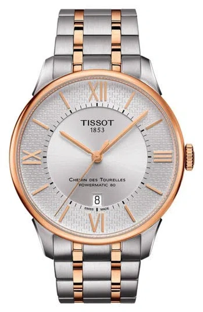 Tissot Men's Swiss Automatic Chemin Des Tourelles Powermatic 80 Two-tone Stainless Steel Bracelet Watch 42m In Silver