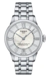 Tissot Chemin Des Tourelles Bracelet Watch, 42mm In White Mother Of Pearl/silver
