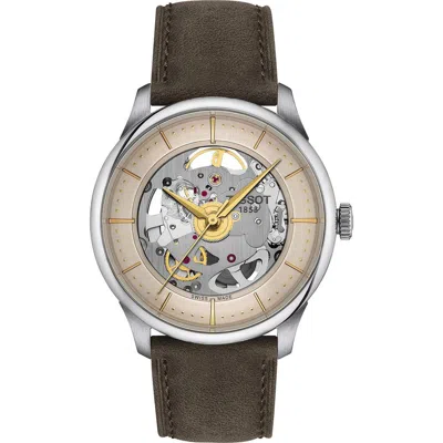 TISSOT TISSOT CHEMIN DES TOURELLES LEATHER STRAP WATCH, 39MM