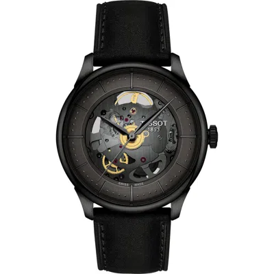 TISSOT TISSOT CHEMIN DES TOURELLES LEATHER STRAP WATCH, 39MM
