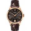 Tissot Chemin Des Tourelles Powermatic 80 Lady Leather Strap Watch, 32mm In Brown/gunmetal/rose Gold