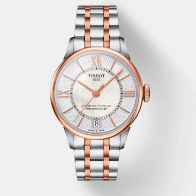 Pre-owned Tissot Chemin Des Tourelles Powermatic 80 Lady T099.207.22.118.02 Rosegold Stainlesssteel Watch In White