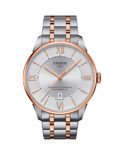 Tissot Chemin Des Tourelles Powermatic 80 Two Tone Watch, 42mm In Silver