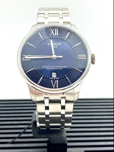 Pre-owned Tissot Chemin Des Tourelles Powermatic Blue Men's Watch T0994071104800