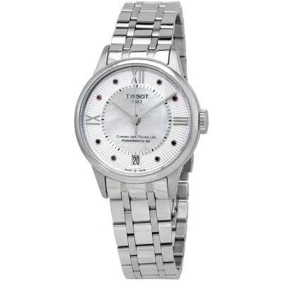 Tissot Chemin Des Tourelles White Mother Of Pearl Rubies Dial Ladies Watch T099.207.11.113.00 In Red   / Mother Of Pearl / Ruby / White
