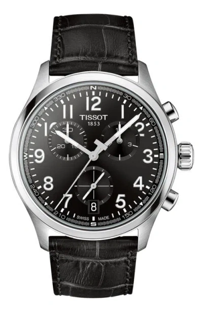 Tissot Chrono L Croc-embossed Leather Strap Watch, 42mm In Black