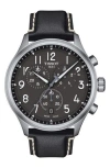 Tissot Men's Swiss Chronograph Xl Anthracite Leather Strap Watch 45mm In Black