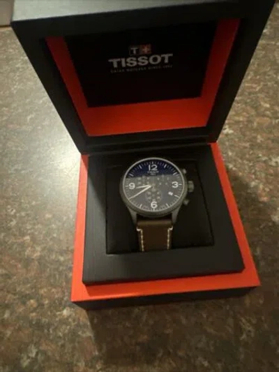 Pre-owned Tissot Chrono Xl Vintage Blue Dial Leather Men's Watch T116.617.16.042.00
