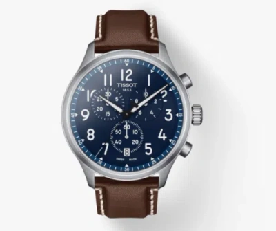 Pre-owned Tissot Chrono Xl Vintage Blue Dial Leather Men's Watch T116.617.16.042.00