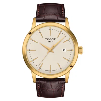 Pre-owned Tissot Classic Dream Gold Brown Leather Men's 42mm Watch T1294103626100