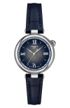 Tissot Women's Swiss Desir Black Leather Strap Watch 28mm In Blue