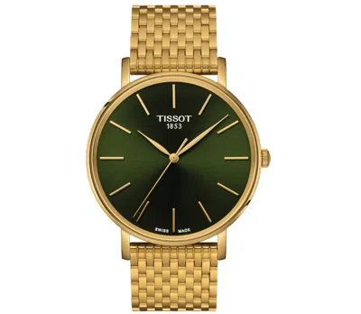 Pre-owned Tissot Every Green Dial Yellow Gold Bracelet Round Men's Watch T1434103309100
