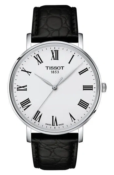 Tissot Everytime Leather Strap Watch, 40mm In Silver