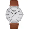 Tissot Everytime Leather Strap Watch, 42mm In Beige/silver