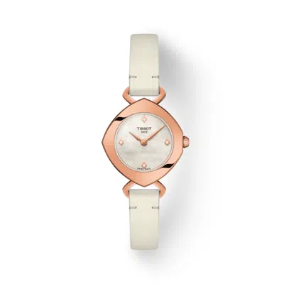 Pre-owned Tissot Femini-t White Mother Of Pearl Rose Gold Petite Watch T1131093611600