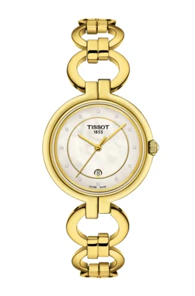 Pre-owned Tissot Flamingo Gold Pvd Pearl Dial 26mm Women's Watch T0942103311600