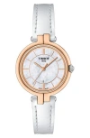 Tissot Flamingo Leather Strap Bracelet Watch, 30mm In White Mother Of Pearl/silver