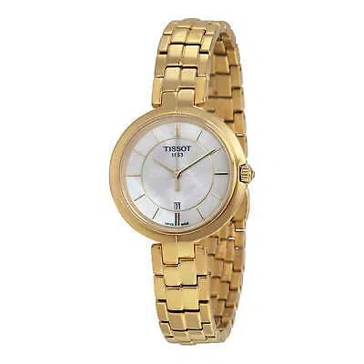 Pre-owned Tissot Flamingo Quartz White Mother Of Pearl Dial Yellow Gold Plated Ladies W...