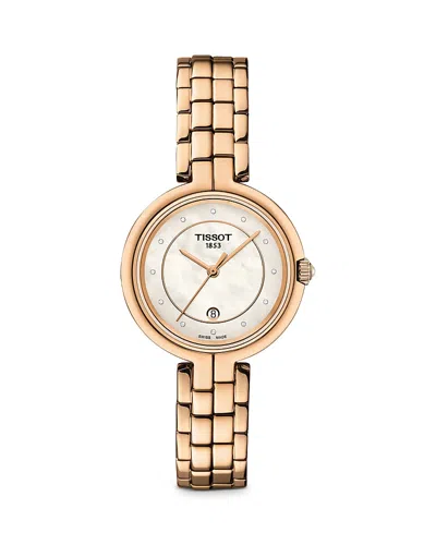 Tissot Women's Swiss Flamingo Diamond Accent Rose Gold Pvd Stainless Steel Bracelet Watch 30mm In White Mother Of Pearl