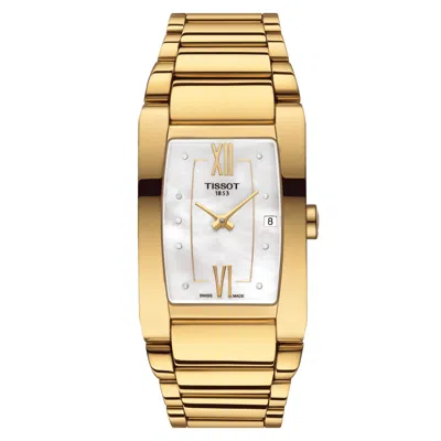 Pre-owned Tissot Generosi-t Gold White Mother Of Pearl Rectangular Watch T1053093311600