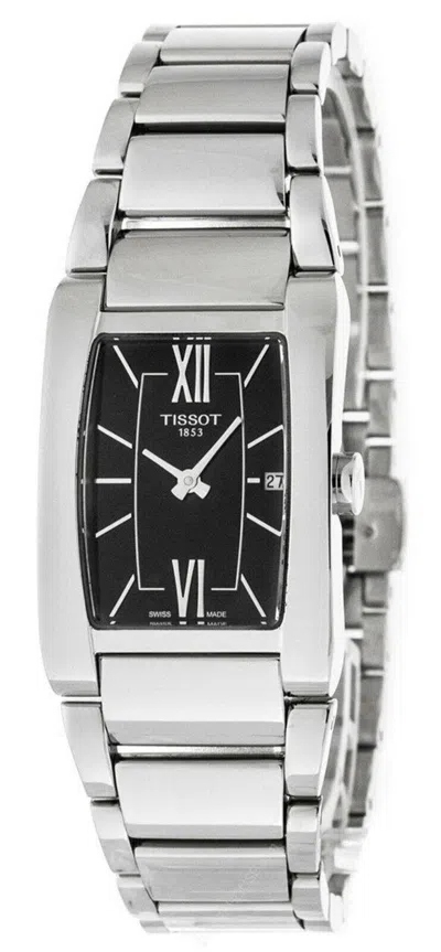 Pre-owned Tissot Generosi-t Swiss Quartz Black Dial Women's Rectangle Watch T1053091105800