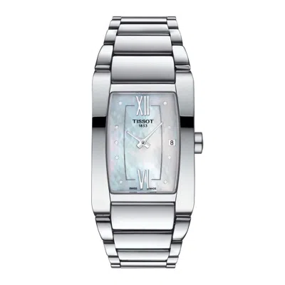 Pre-owned Tissot Generosi-t White Mother-of-pearl Women's Rectangle Watch T1053091111600