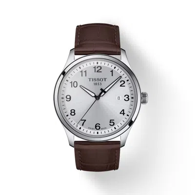 Pre-owned Tissot Gent Xl Silver Dial Brown Leather Men's 42mm Watch T1164101603700
