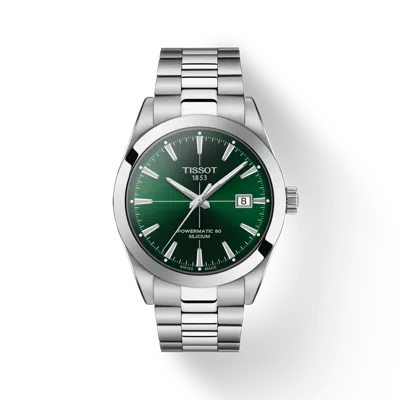 Pre-owned Tissot Gentleman Powermatic 80 Silicium Green Dial Mens Watch T1274071109101