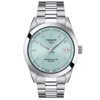Pre-owned Tissot Gentleman Powermatic 80 Silicium Ice Blue Dial Men's Watch T1274071135100