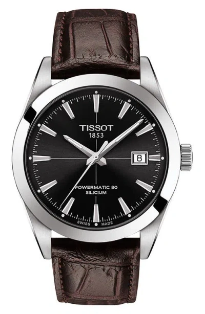 Tissot Gentleman Powermatic Leather Strap Watch, 40mm In Brown/silver/black