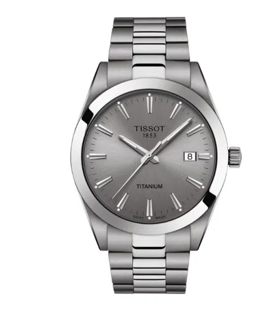 Pre-owned Tissot Gentleman Quartz Titanium Grey Dial Grey Strap Gent Watch T1274104408100
