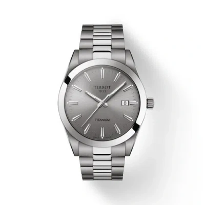 Pre-owned Tissot Gentleman Titanium Quartz Grey Dial 40 Mm Men's Watch T1274104408100
