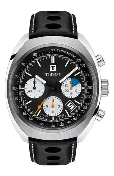Tissot Heritage 1973 Nav Chronograph Leather Strap Watch, 43mm In Black