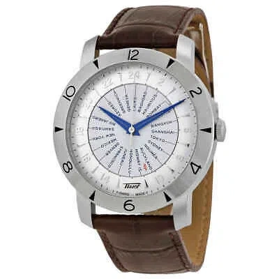 Pre-owned Tissot Heritage Navigator Silver Dial Brown Leather Men's Watch T0786411603700