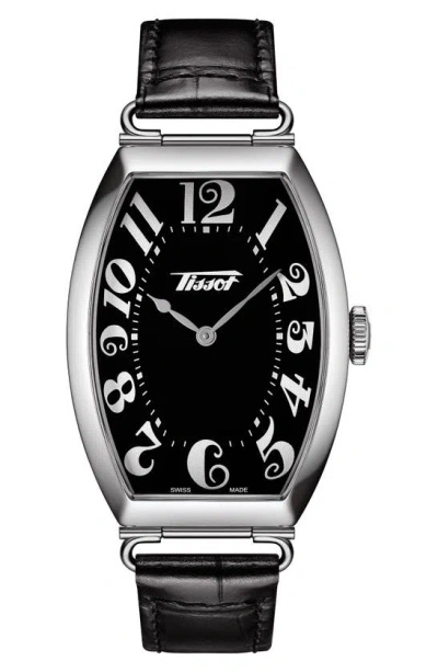 Tissot Heritage Porto Leather Strap Watch, 42.5mm X 31mm In Black/ Silver