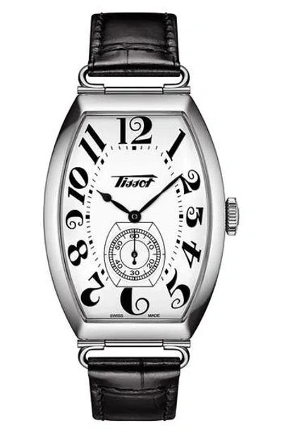 Tissot Heritage Porto Leather Strap Watch, 42.5mm X 31mm In Black/white/silver