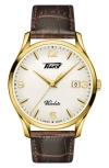 Tissot Heritage Visodate Leather Strap Watch, 40mm In Brown/white/gold