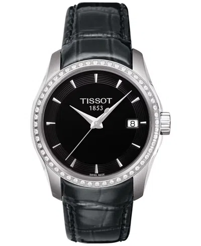 Pre-owned Tissot Ladies Couturier Black Dial Diamond Leather Watch - T0352106605100