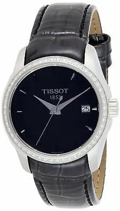 Pre-owned Tissot Ladies Couturier Black Dial Diamond Leather Watch - T0352106605100