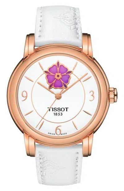 Tissot Lady Heart Flower Power Faux Leather Strap Watch, 35mm In Gold