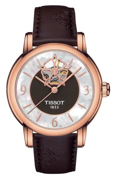 Tissot Lady Heart Leather Strap Watch, 35mm In Brown/mother Of Pearl