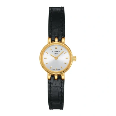 Pre-owned Tissot Lovely 20mm Gold Black Leather Women's Watch T0580093603100