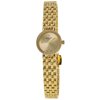 Tissot Lovely Round Champagne Dial Diamond Bezel Gold Tone Steel Women's Watch T140.009.63.026.00 In White