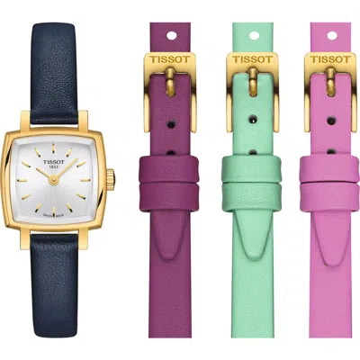 Tissot Lovely Summer Leather Strap Square Watch & Interchangeable Straps Set, 20mm In Gray