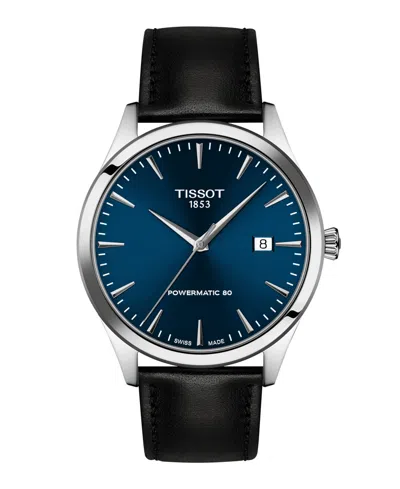 Tissot Men's Black Leather Bracelet Watch, 40mm In Blue