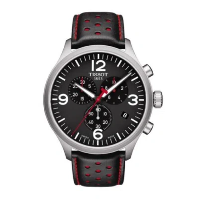 Pre-owned Tissot Men's Chronograph Xl Black Dial Leather Strap Watch T116.617.16.057.02