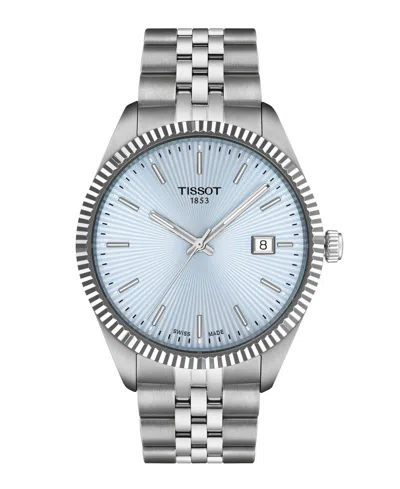 Tissot Men's Ice Blue Dial Silver Tone Stainless Steel Watch, 40mm In Orange