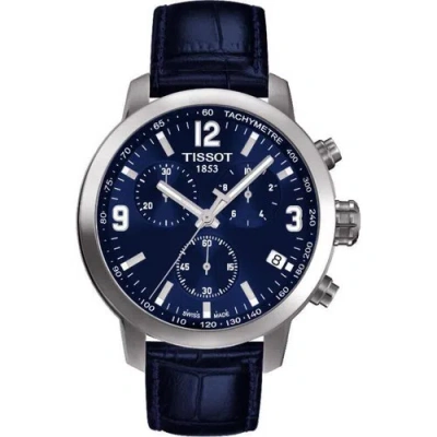 Pre-owned Tissot Men's Prc 200 Chrono Blue Dial Leather Strap Watch T055.417.16.047.00